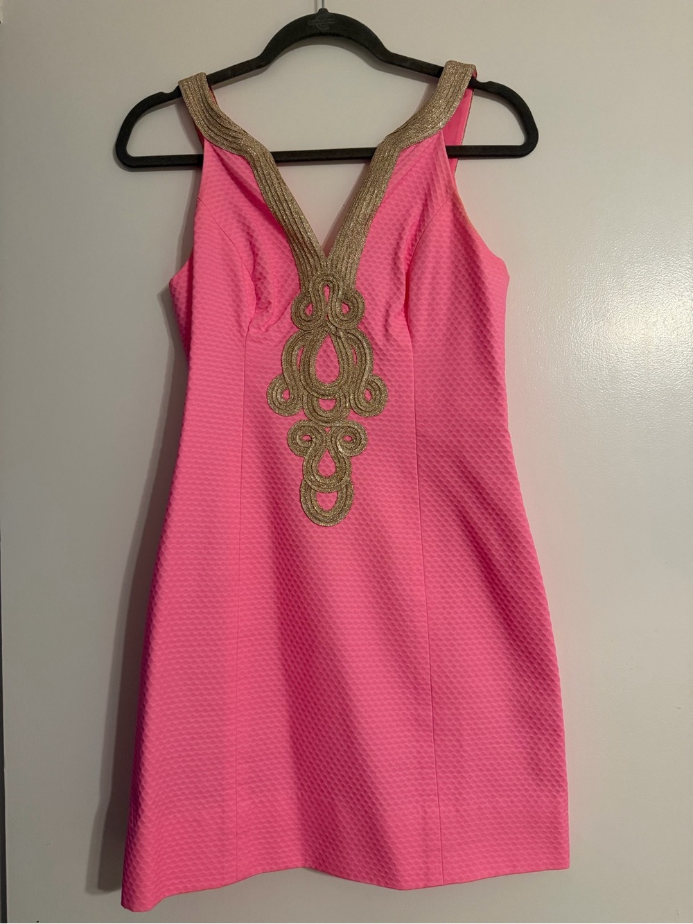 Lilly Pulitzer Hot Pink Sleeveless Mini Dress with Gold Trim